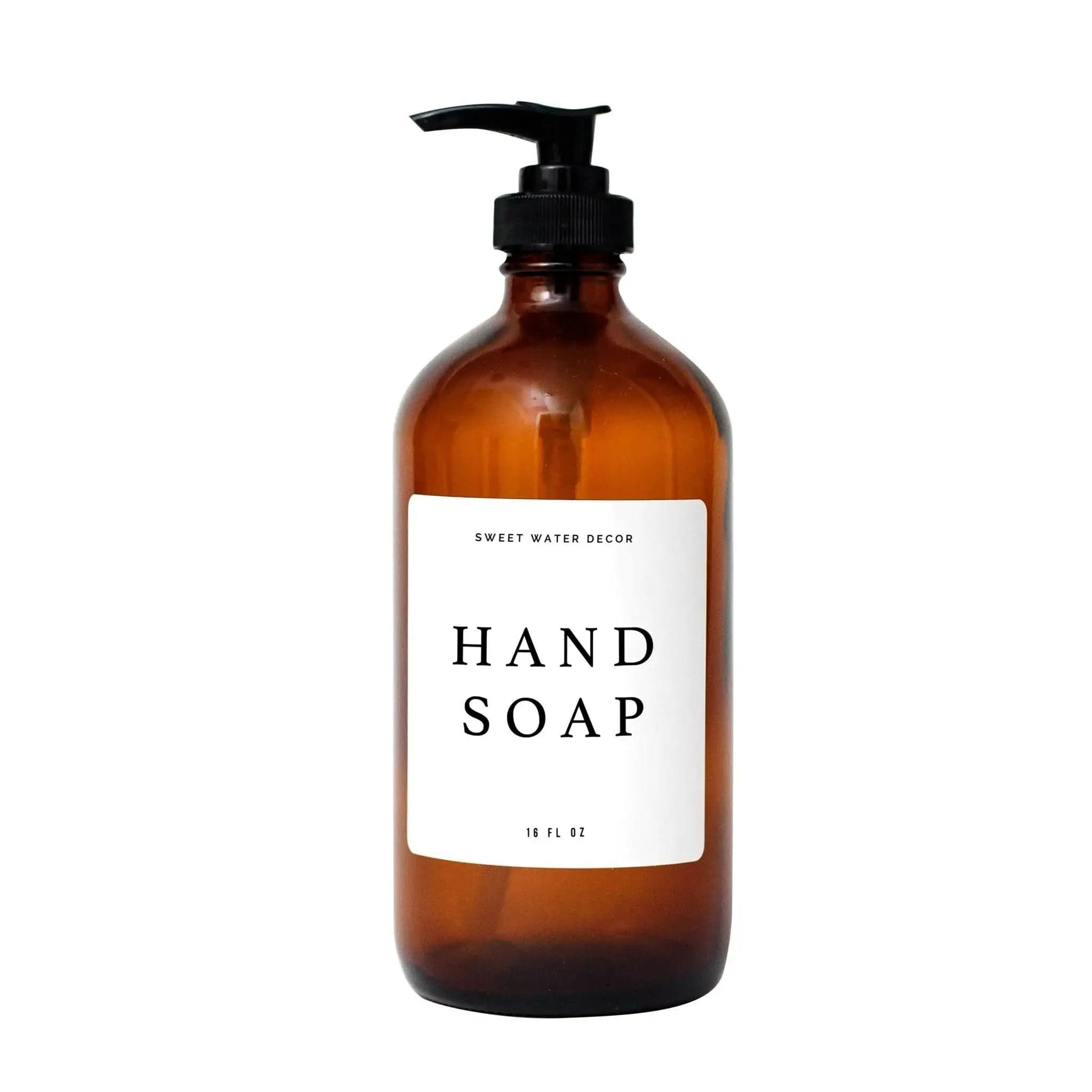 16oz Amber Glass Hand Soap Dispenser - White Text Label - SwagglyLife Home & Fashion
